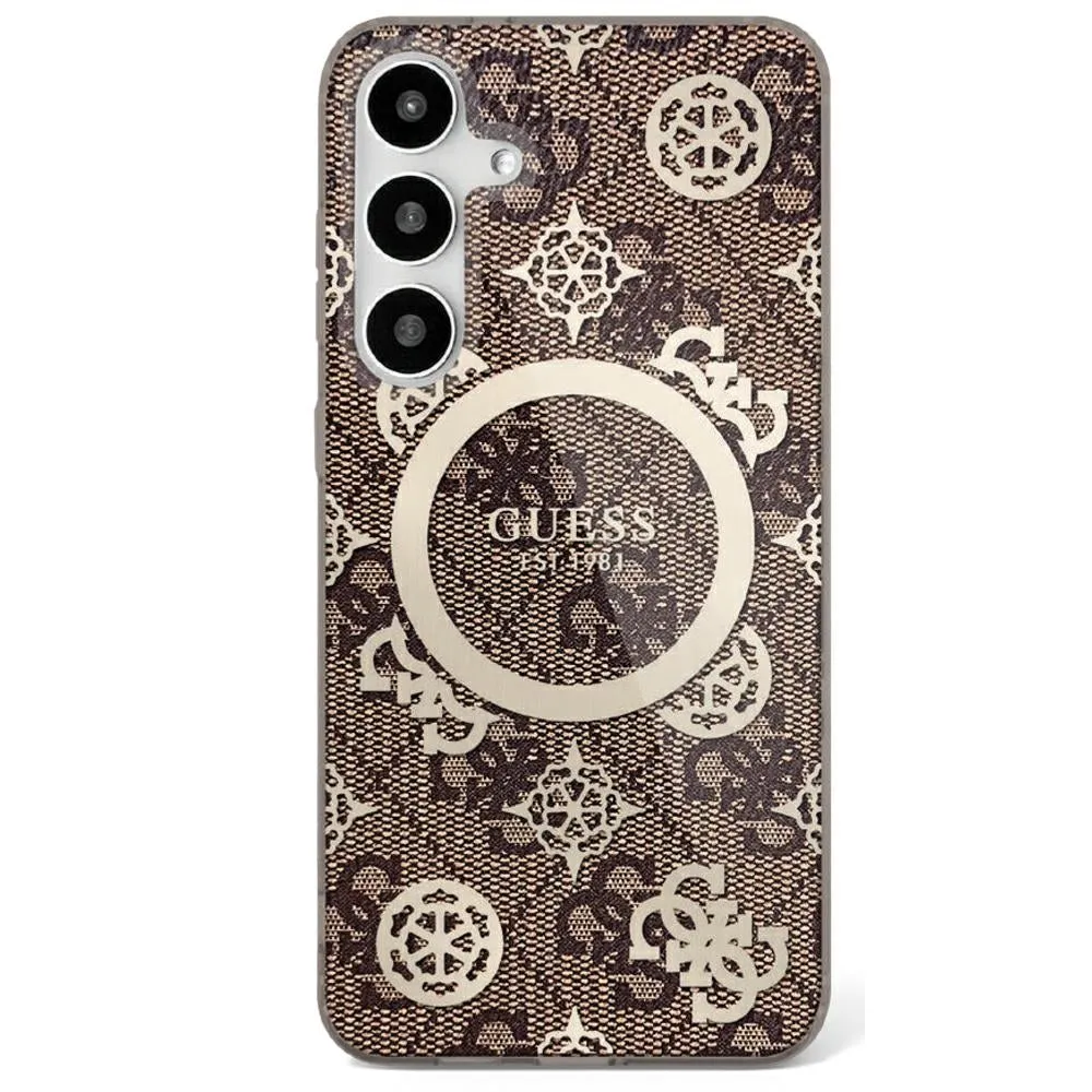 Custodia MagSafe per Samsung Galaxy S25 S931, Guess, IML Peony su sfondo 4G, Marrone - immagine 1