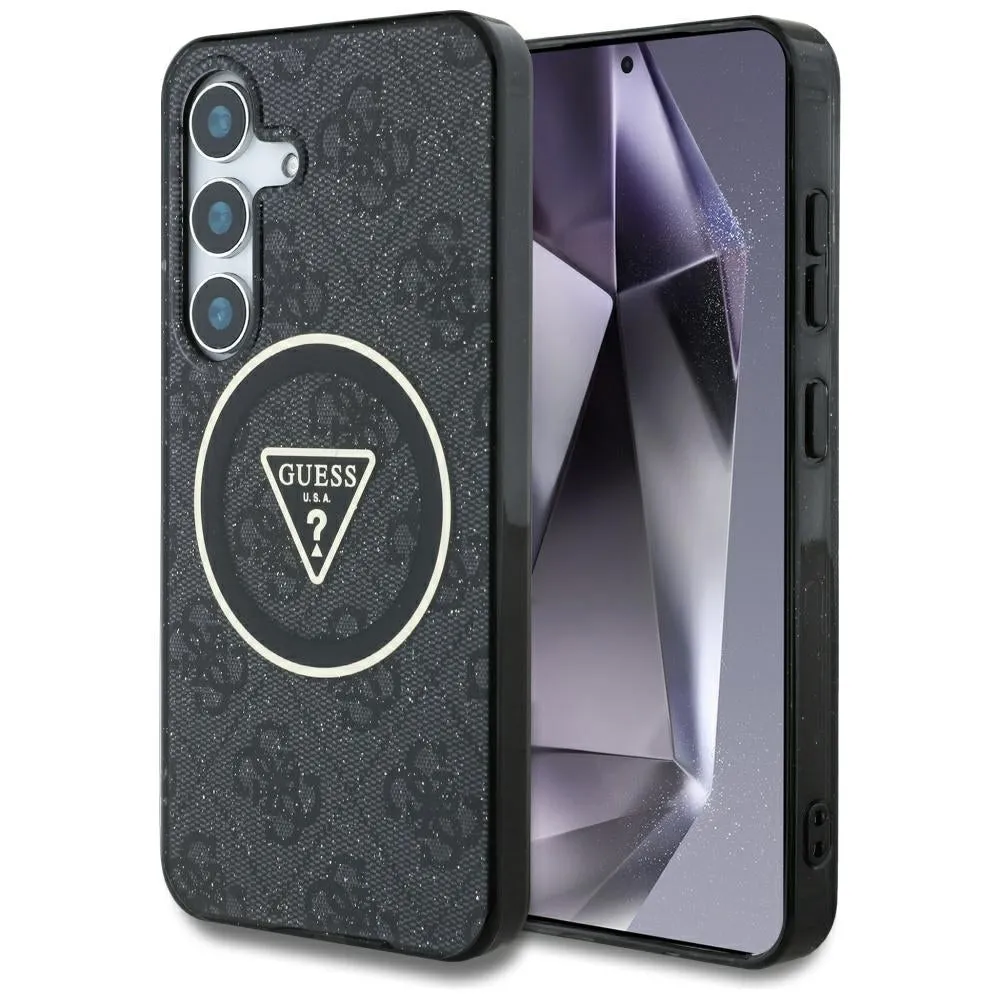 Custodia MagSafe per Samsung Galaxy S25 S931, Guess, IML Glitter 4G Circle Triangle, Nera - immagine 1