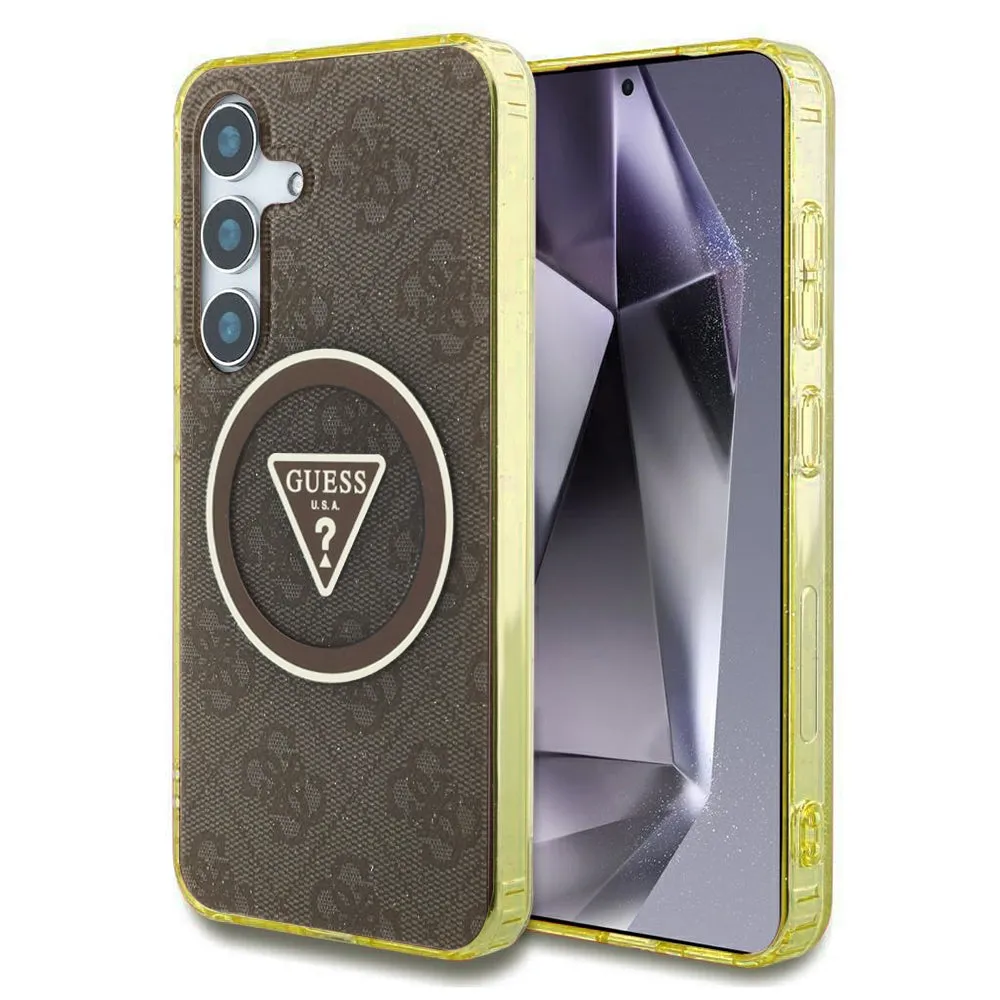 Custodia MagSafe per Samsung Galaxy S25 S931, Guess, IML Glitter 4G Circle Triangle, Marrone - immagine 1