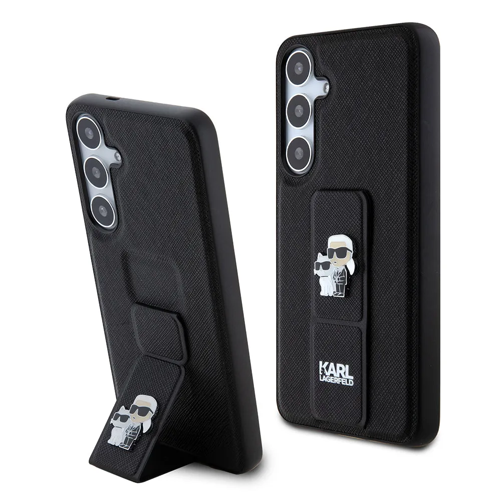 Custodia MagSafe per Samsung Galaxy S24+ S926, Karl Lagerfeld, Saffiano Gripstand Karl & Choupette, Nera - immagine 1