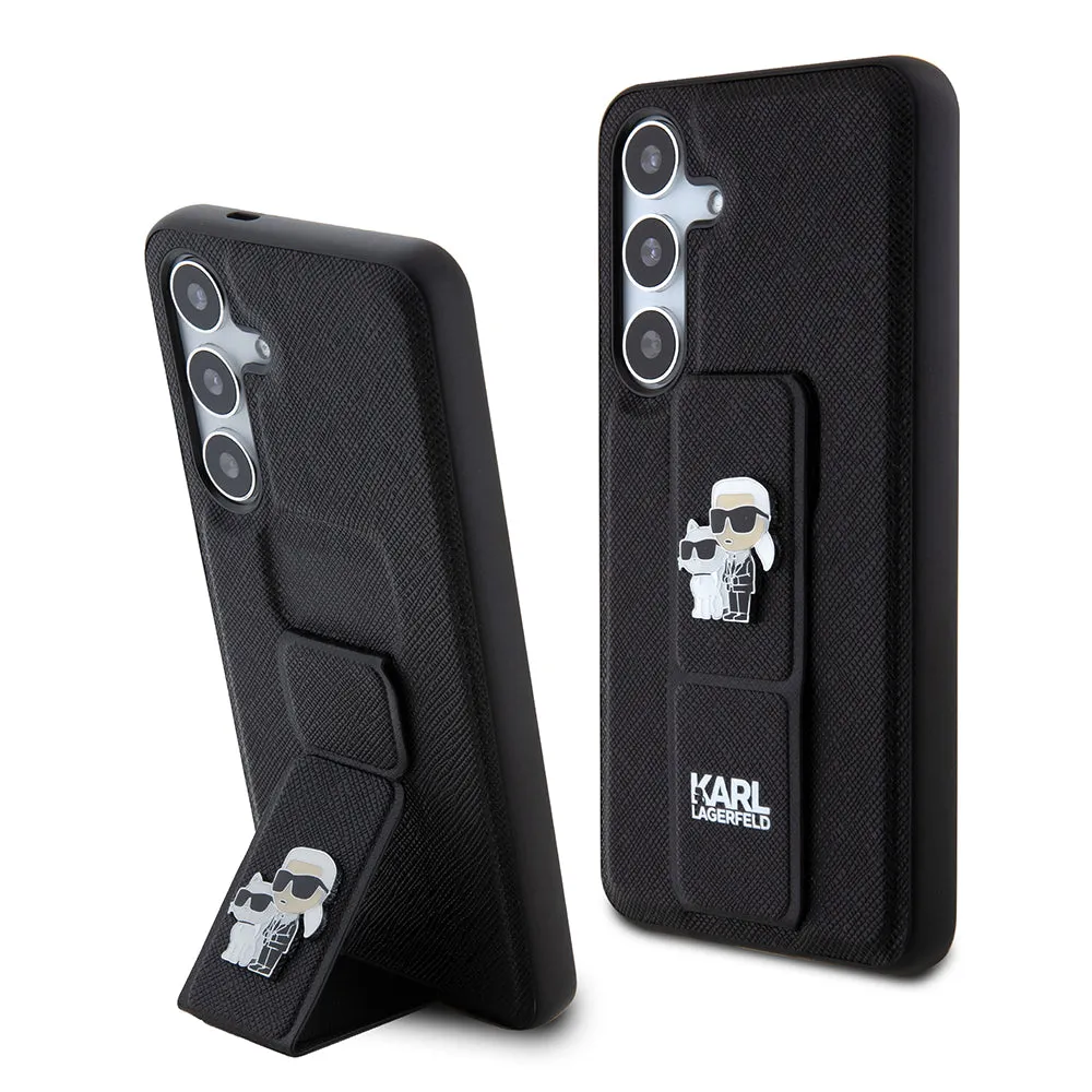Custodia MagSafe per Samsung Galaxy S24 S921, Karl Lagerfeld, Saffiano Gripstand Karl & Choupette, Nera - immagine 1