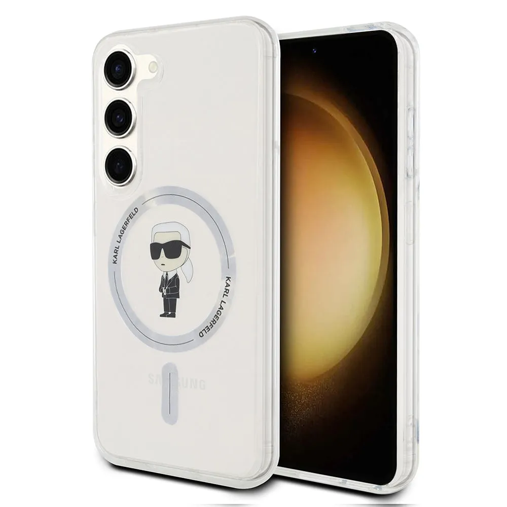 Custodia MagSafe per Samsung Galaxy S23 S911, Karl Lagerfeld, IML Ikonik Karl, Trasparente - immagine 1