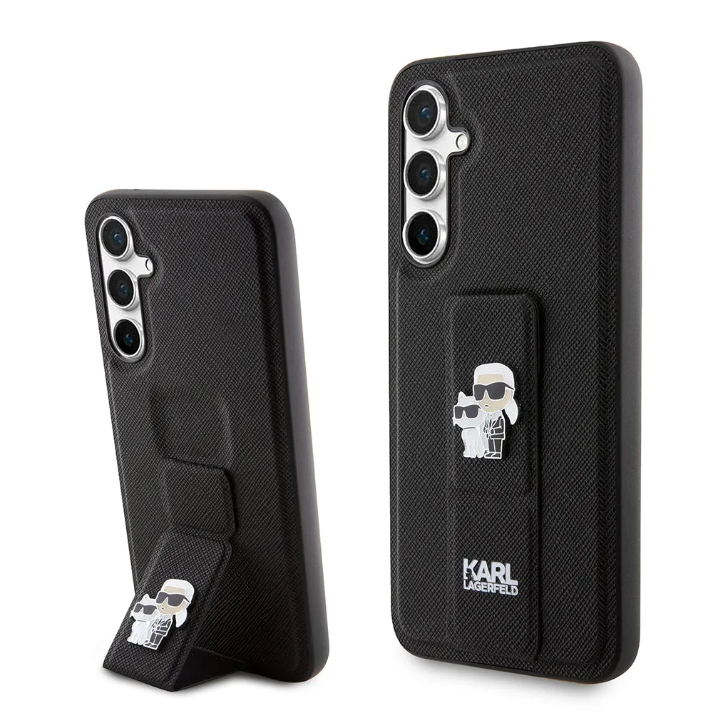 Custodia MagSafe per Samsung Galaxy S23 FE S711, Karl Lagerfeld, Saffiano Gripstand Karl & Choupette, Nera - immagine 1
