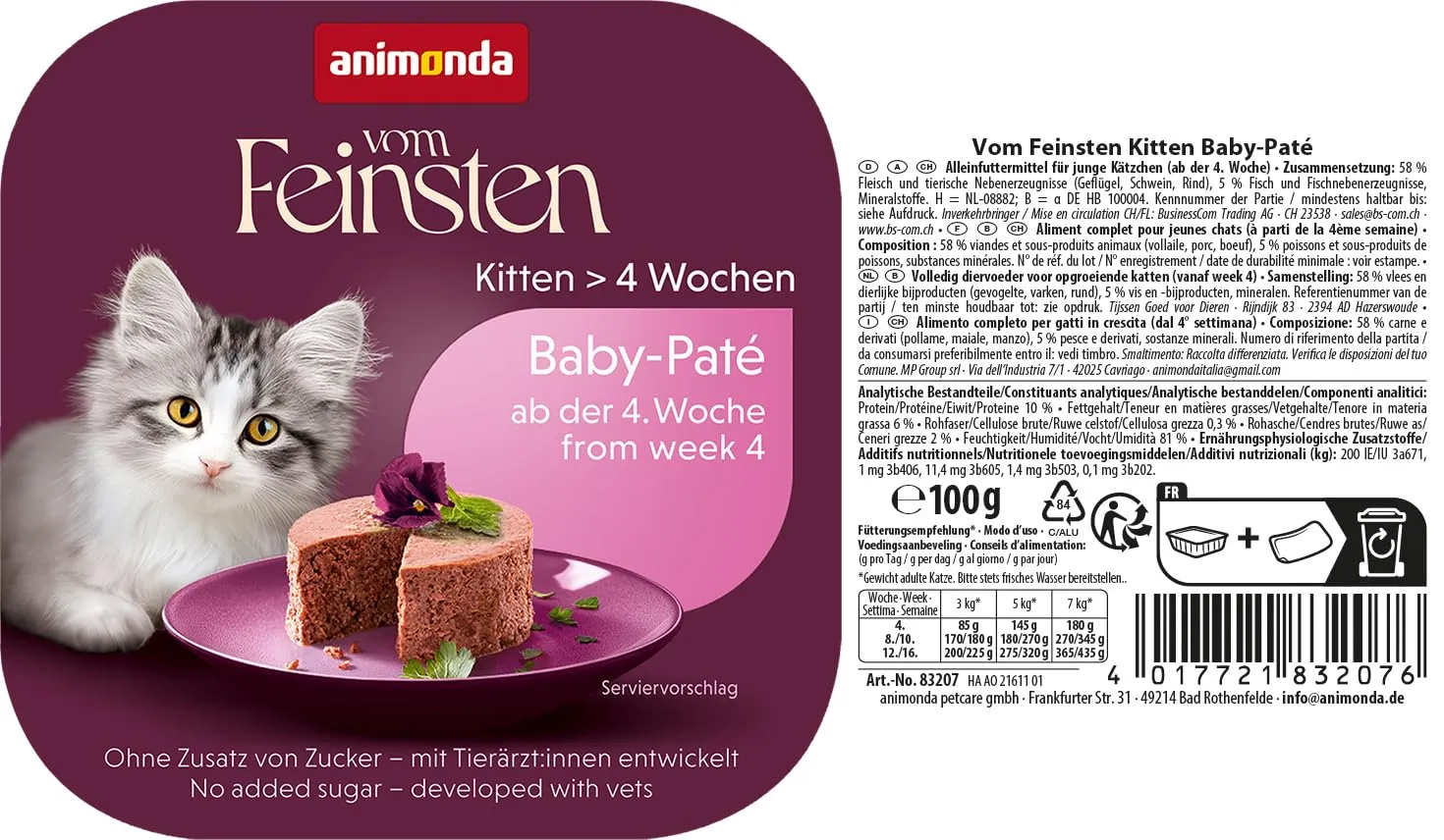 animonda Vom Feinsten Kitten, alimento umido per gattini in crescita nel primo anno di vita, Baby-Paté, 32 x 100 g - immagine 4