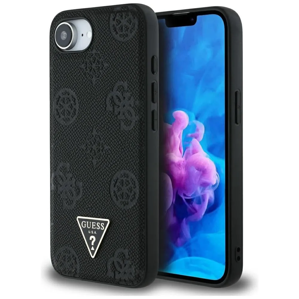 Custodia MagSafe per Apple iPhone 17e / 16e, Guess, Peony Grained Hot Stamp Triangle, Nera - immagine 1