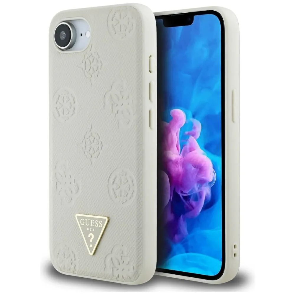 Custodia MagSafe per Apple iPhone 17e / 16e, Guess, Peony Grained Hot Stamp Triangle, Beige - immagine 1