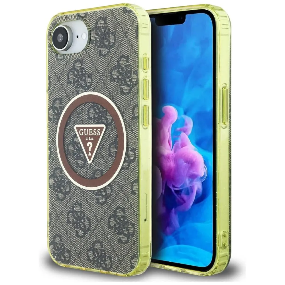 Custodia MagSafe per Apple iPhone 17e / 16e, Guess, IML Glitter 4G Circle Triangle, Marrone - immagine 1
