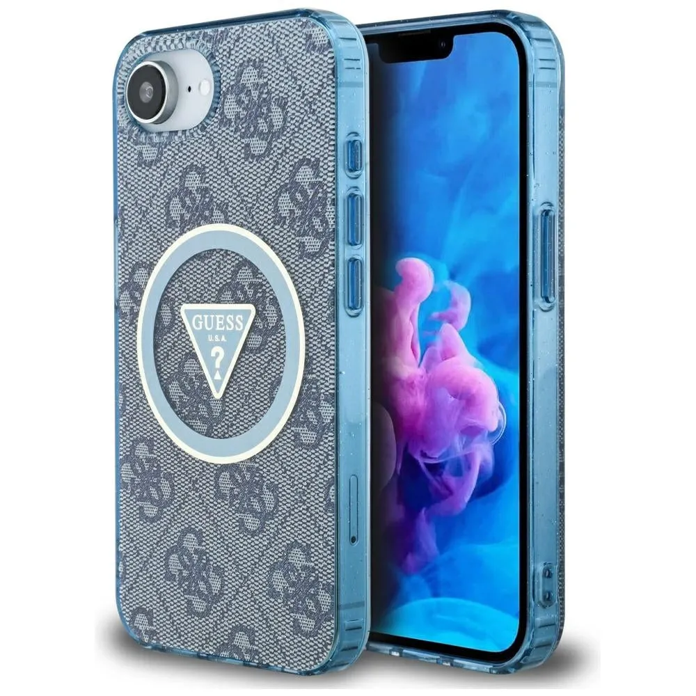 Custodia MagSafe per Apple iPhone 17e / 16e, Guess, IML Glitter 4G Circle Triangle, Blu - immagine 1