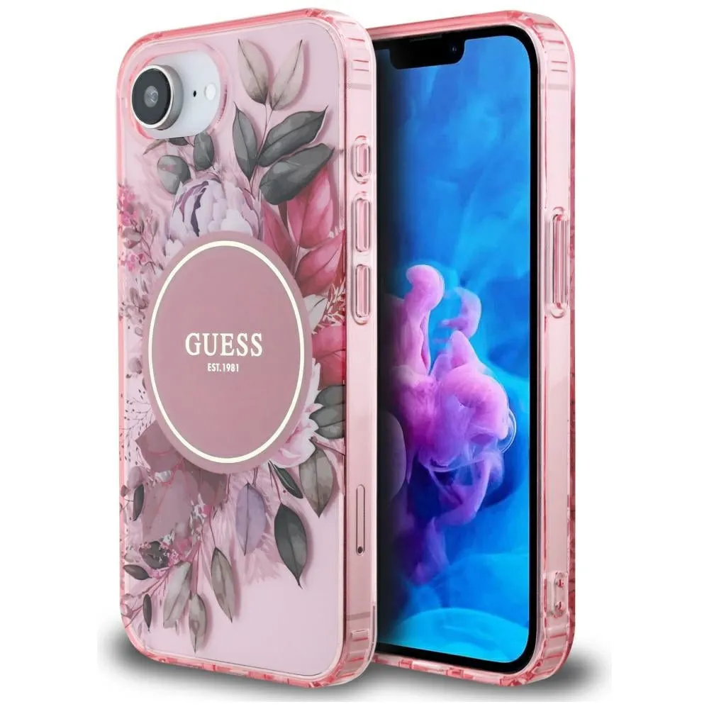 Custodia MagSafe per Apple iPhone 17e / 16e, Guess, IML Flowers, Rosa - immagine 1