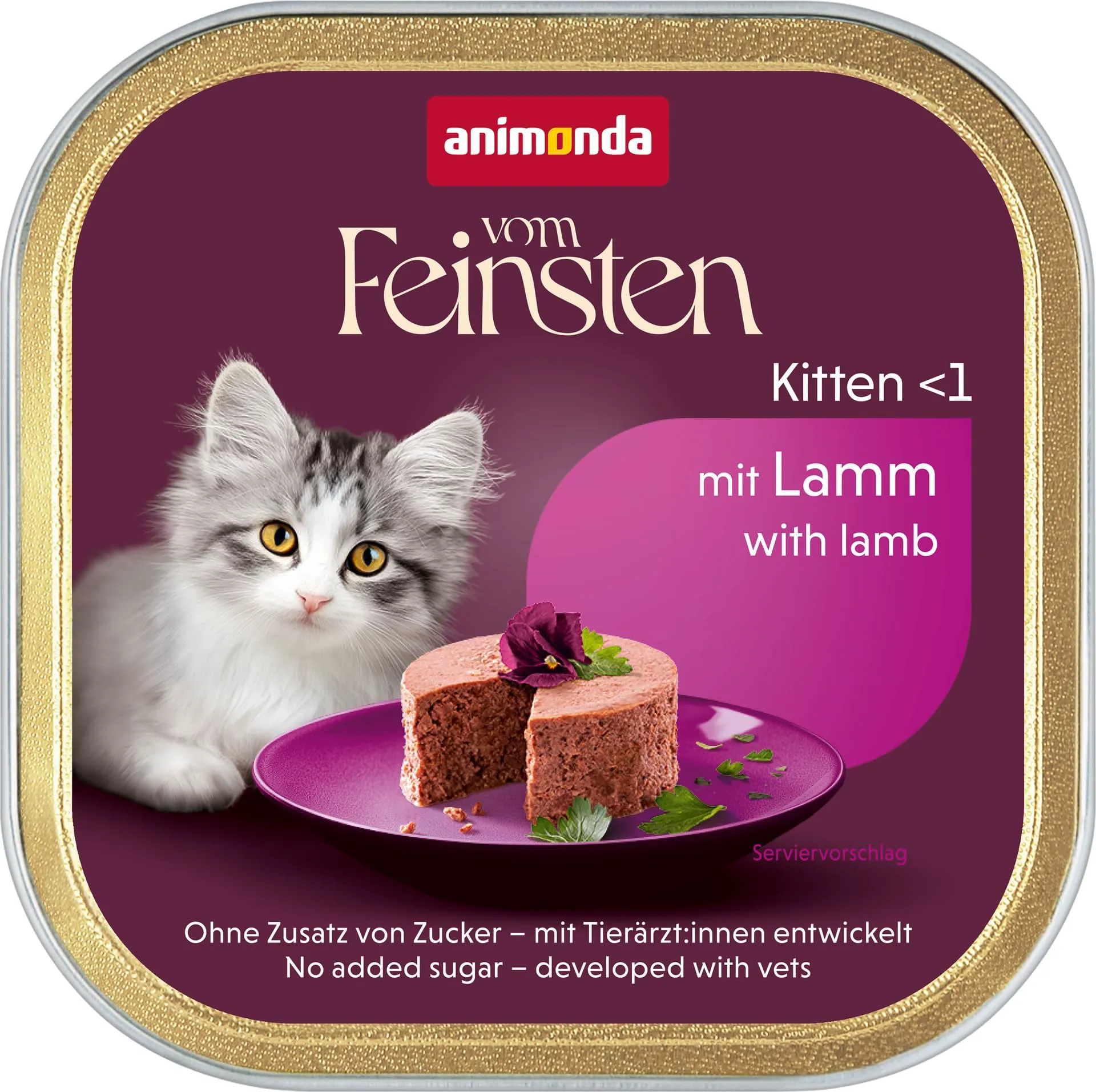 animonda Vom Feinsten Kitten, alimento umido per gattini in crescita nel primo anno di vita, con agnello, 32 x 100 g - immagine 1