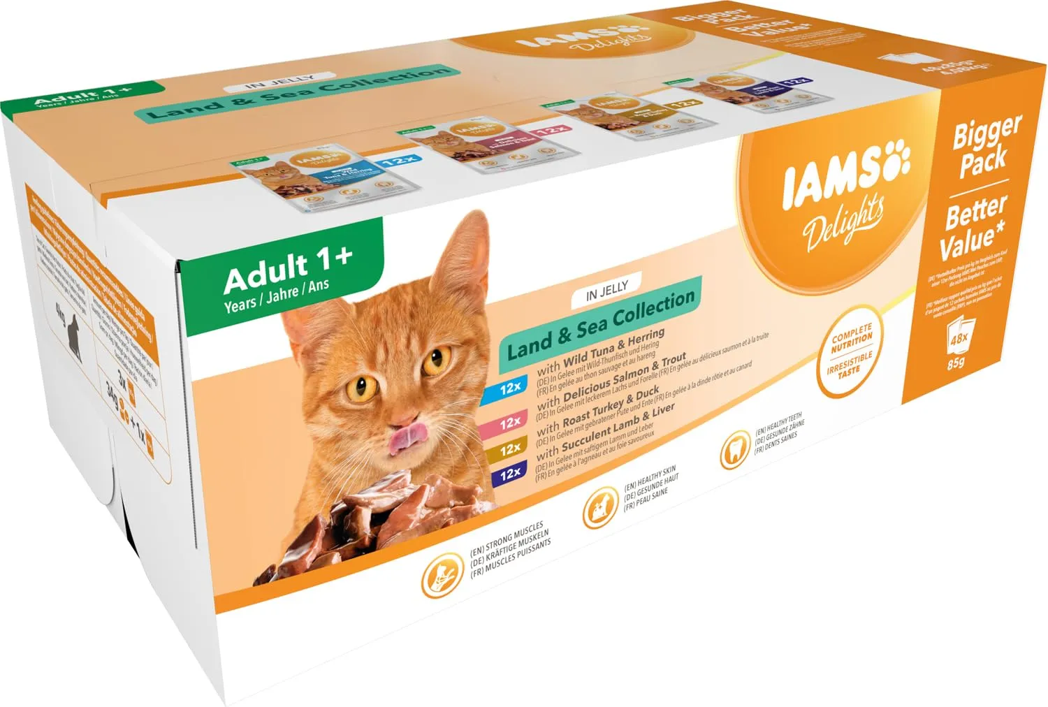 IAMS Delights Land & Sea Collection Alimento umido in gelatina, per gatti adulti con una varietà di gusti di carne e pesce - 48 x 85g - immagine 3