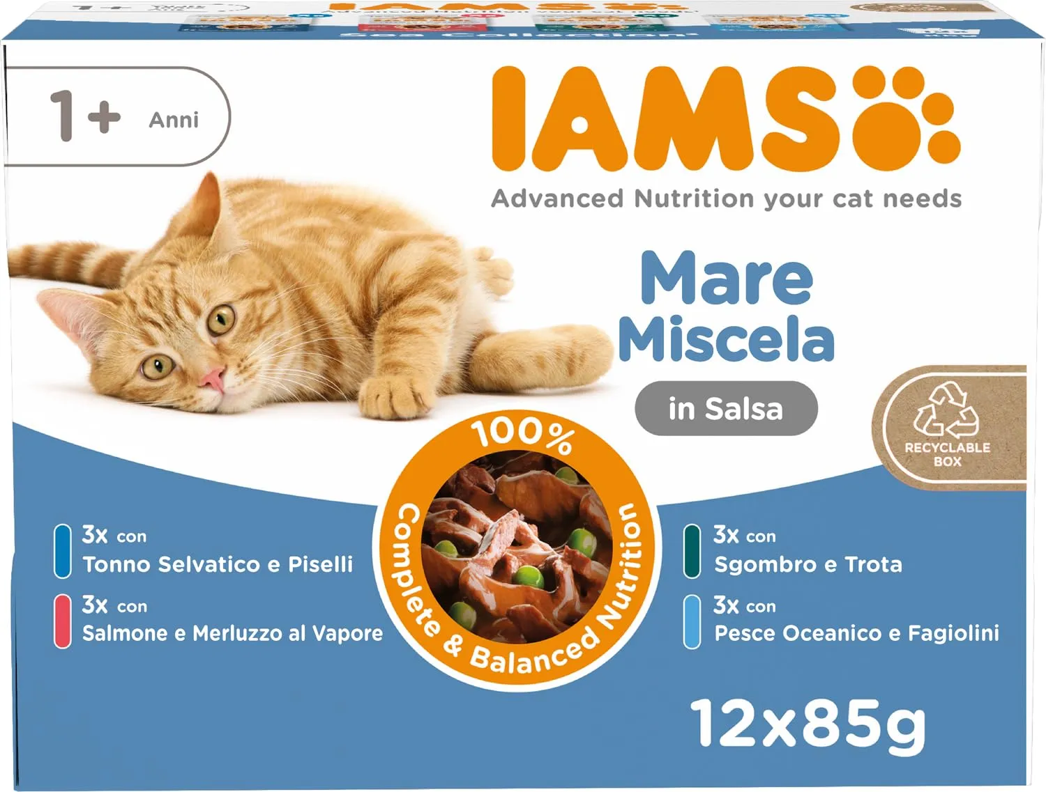 IAMS Delights Sea Collection Cibo umido per gatti senza cereali, 12 x 85 g - immagine 1