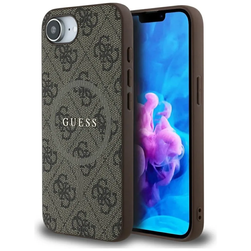 Custodia MagSafe per Apple iPhone 17e / 16e, Guess, 4G Ring Classic Logo, Marrone - immagine 1