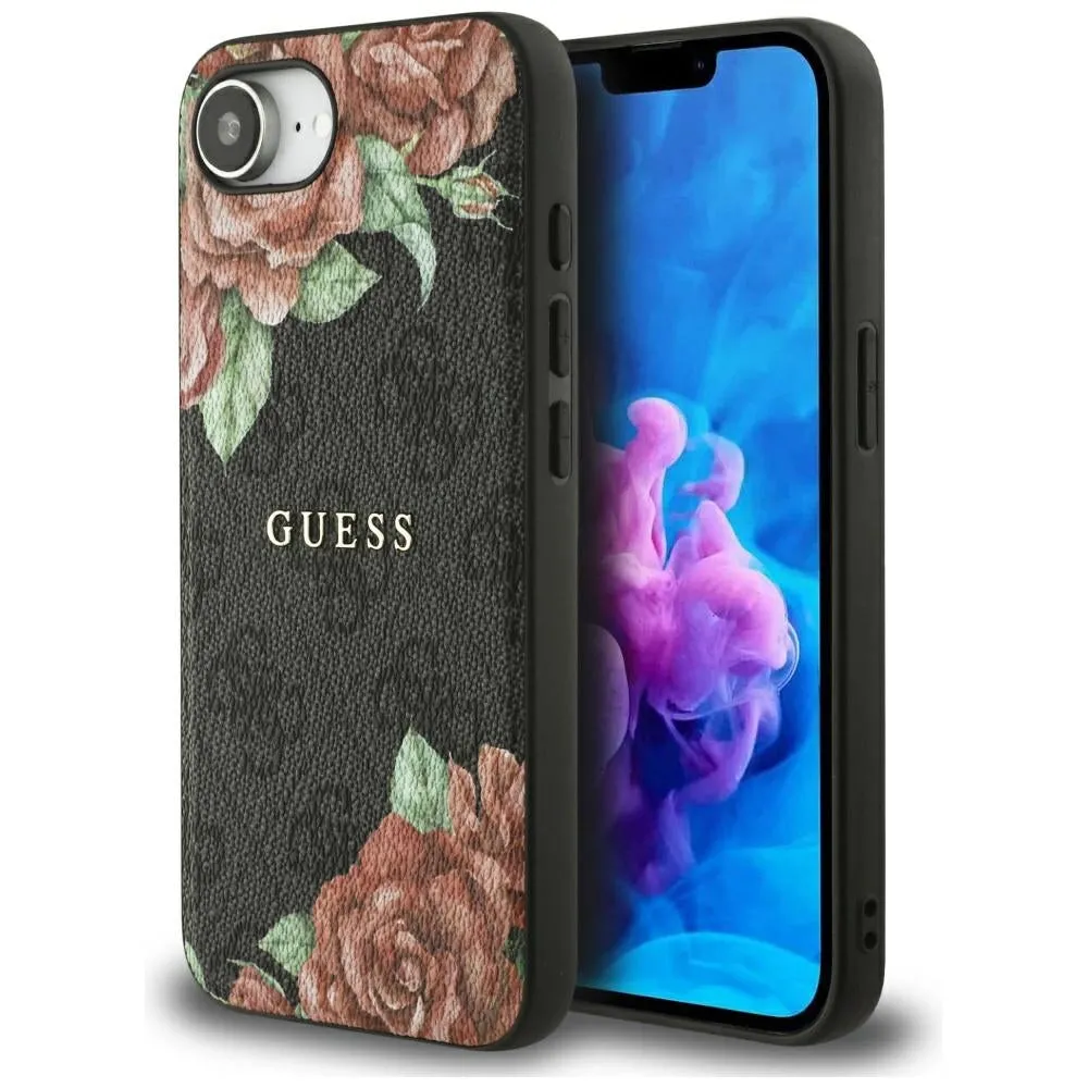 Custodia MagSafe per Apple iPhone 17e / 16e, Guess, 4G Flowers Print, Nera - immagine 1