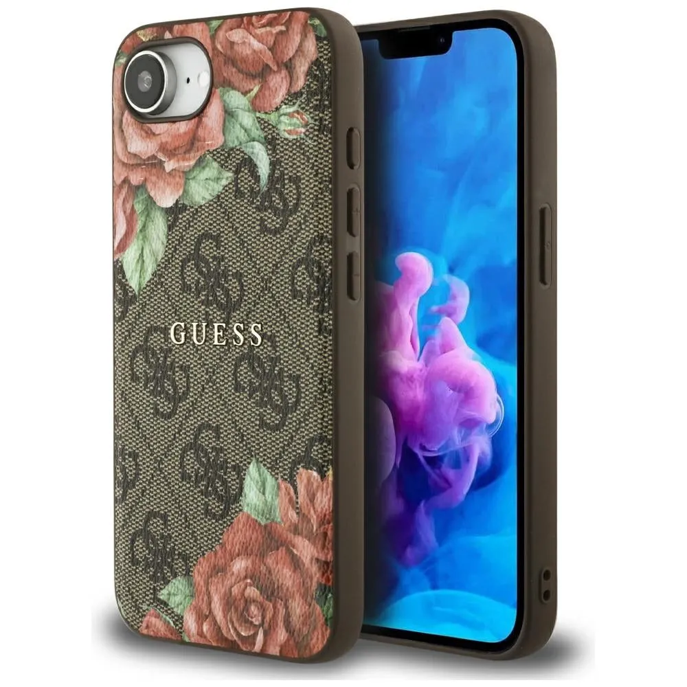 Custodia MagSafe per Apple iPhone 17e / 16e, Guess, Stampa Fiori 4G, Marrone - immagine 1
