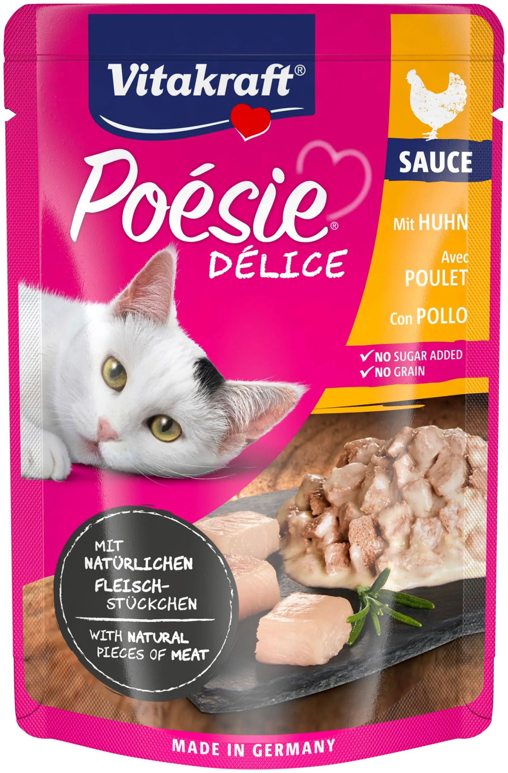 Vitakraft Poésie Délice, alimento umido gatto, alimento umido gatto in salsa, con pollo, confezione scorta, senza l’aggiunta di zuccheri e cereali (23x 85g) - immagine 2