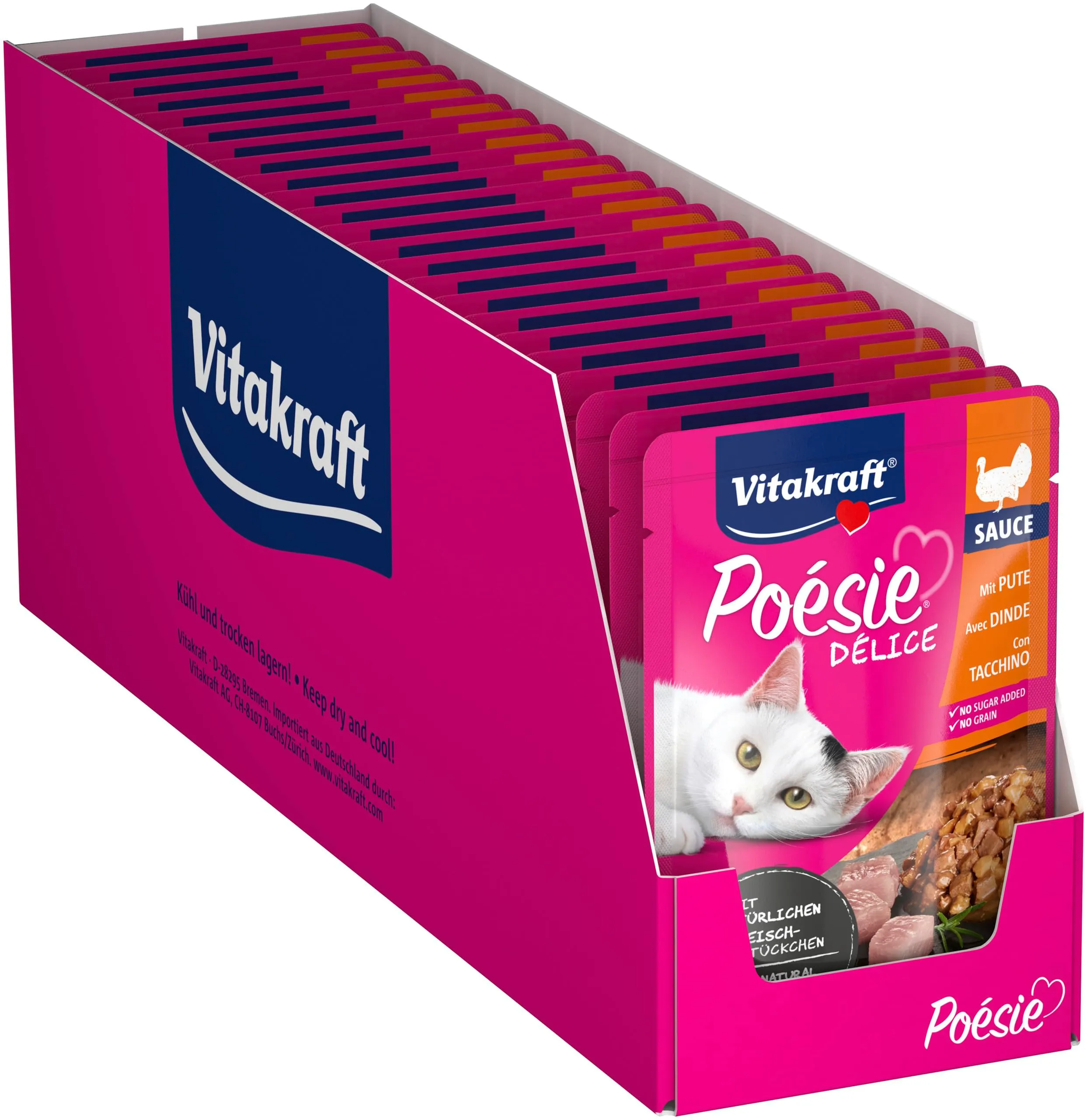 Vitakraft Poésie Délice, alimento umido gatto, alimento umido gatto in salsa, con tacchino, confezione scorta, senza l'aggiunta di zuccheri e cereali (23x 85g) - immagine 1