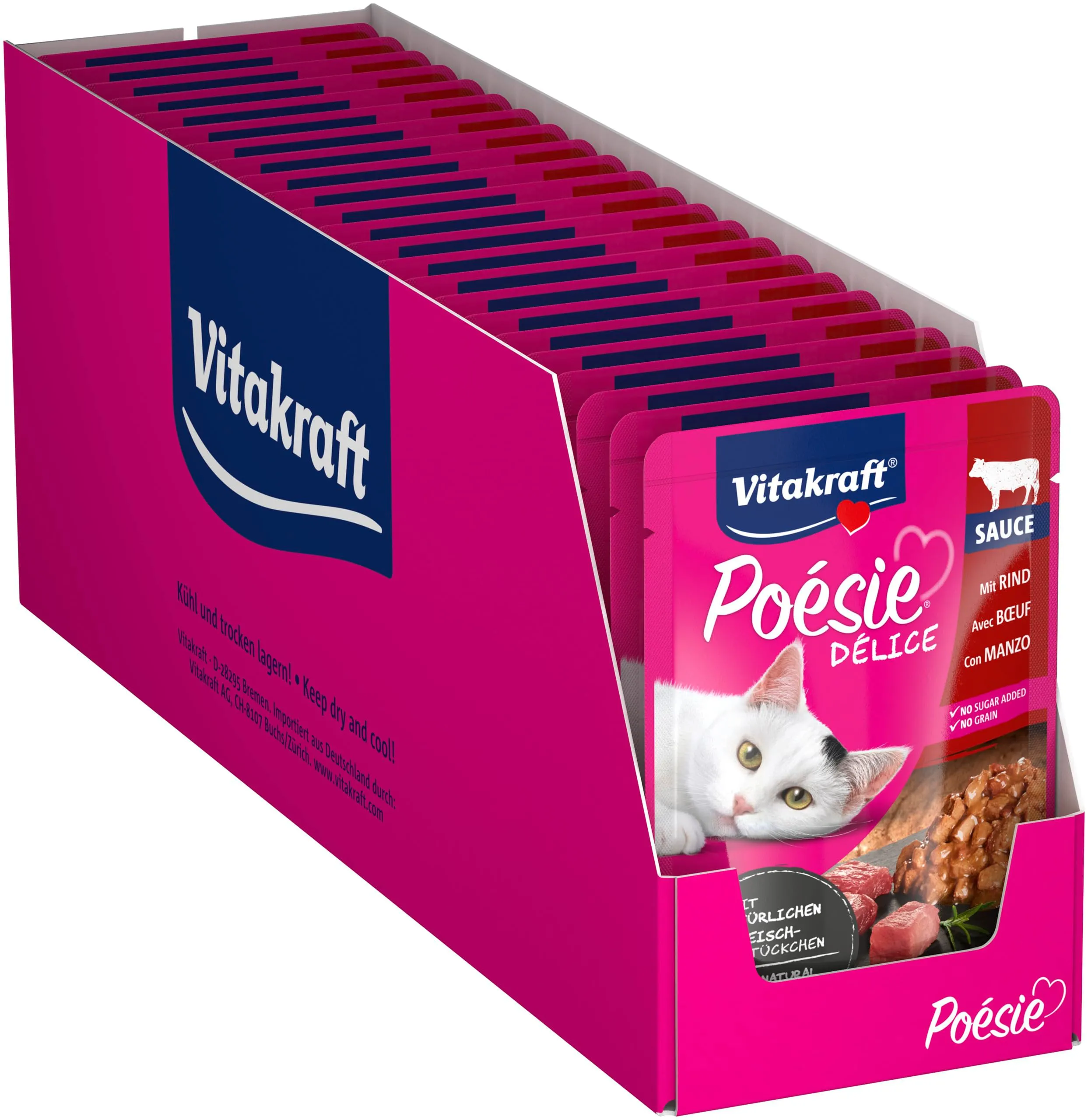 Vitakraft Poésie Délice, alimento umido gatto, alimento umido gatto in salsa, con manzo, confezione scorta, senza l'aggiunta di zuccheri e cereali (23x 85g) - immagine 1