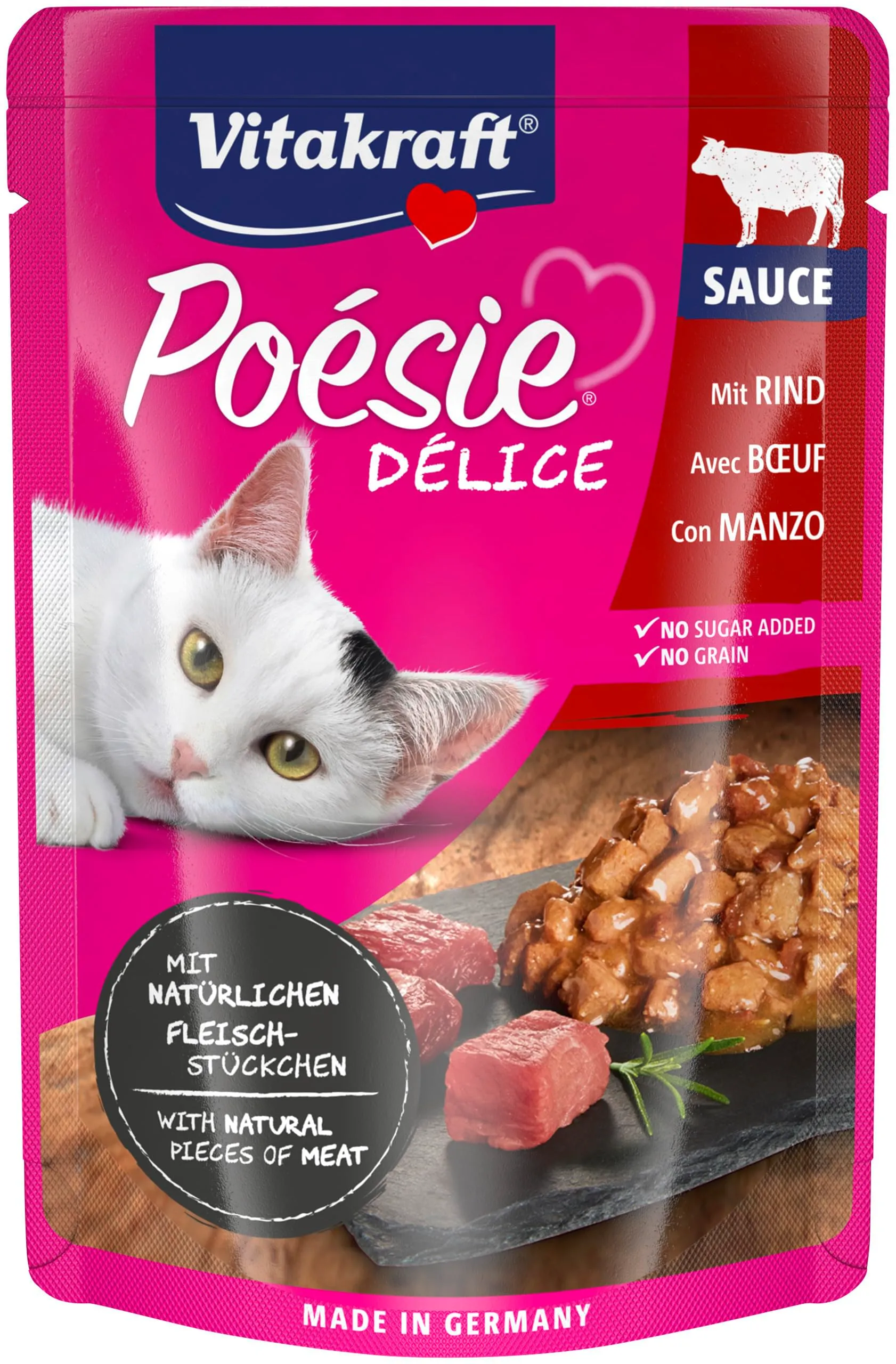 Vitakraft Poésie Délice, alimento umido gatto, alimento umido gatto in salsa, con manzo, confezione scorta, senza l'aggiunta di zuccheri e cereali (23x 85g) - immagine 2