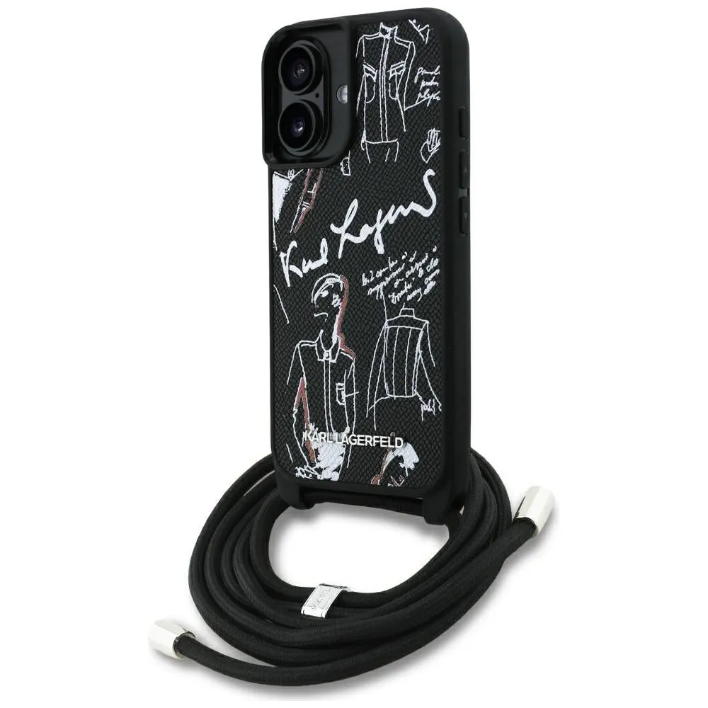 Custodia MagSafe per Apple iPhone 16, Karl Lagerfeld, Saffiano Crossbody, Nera - immagine 1