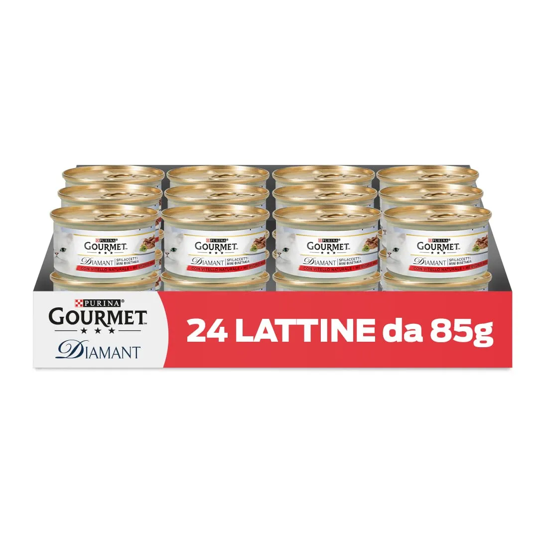 GOURMET Diamant Cibo Umido per Gatti Adulti Filettini con Vitello 24 Lattine da 85g - immagine 1