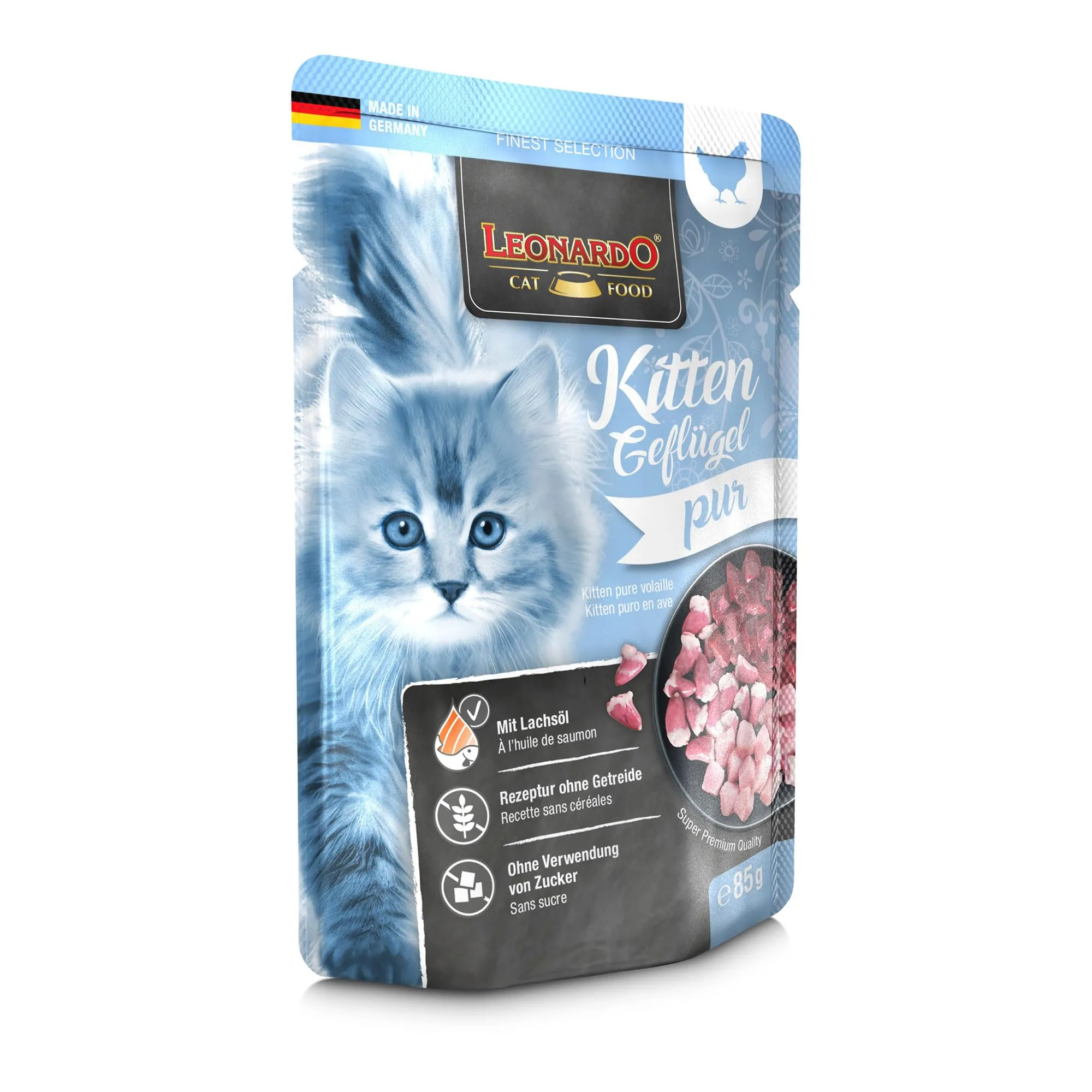 Leonardo Sacchetto salvafreschezza [16x85g Kitten pollame] | Cibo umido senza cereali per gatti | Alimento completo umido in busta monoporzione - immagine 2