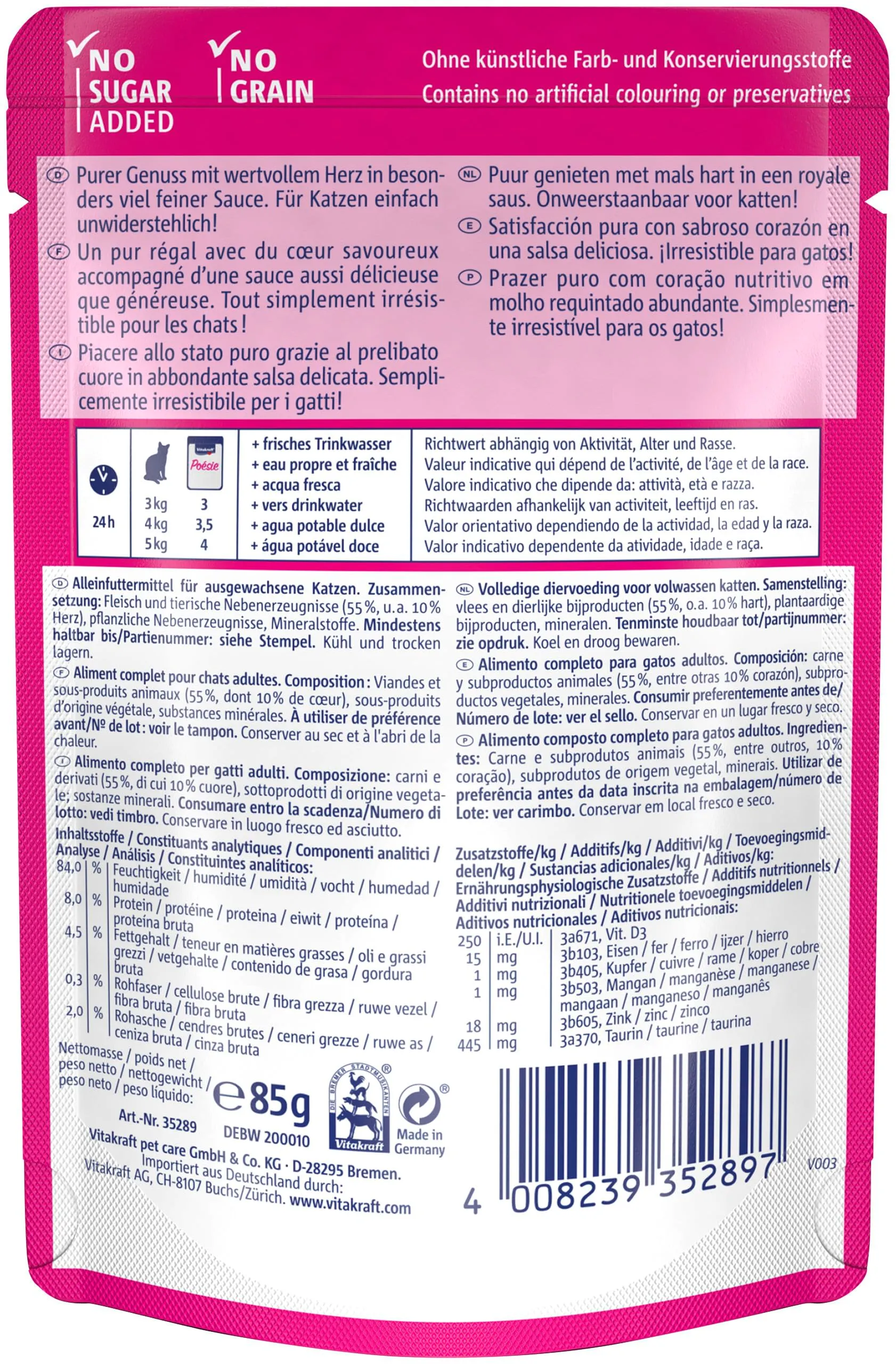 Vitakraft Poésie Délice, cibo umido per gatti, con cuori in salsa (1x 85 g) - immagine 3