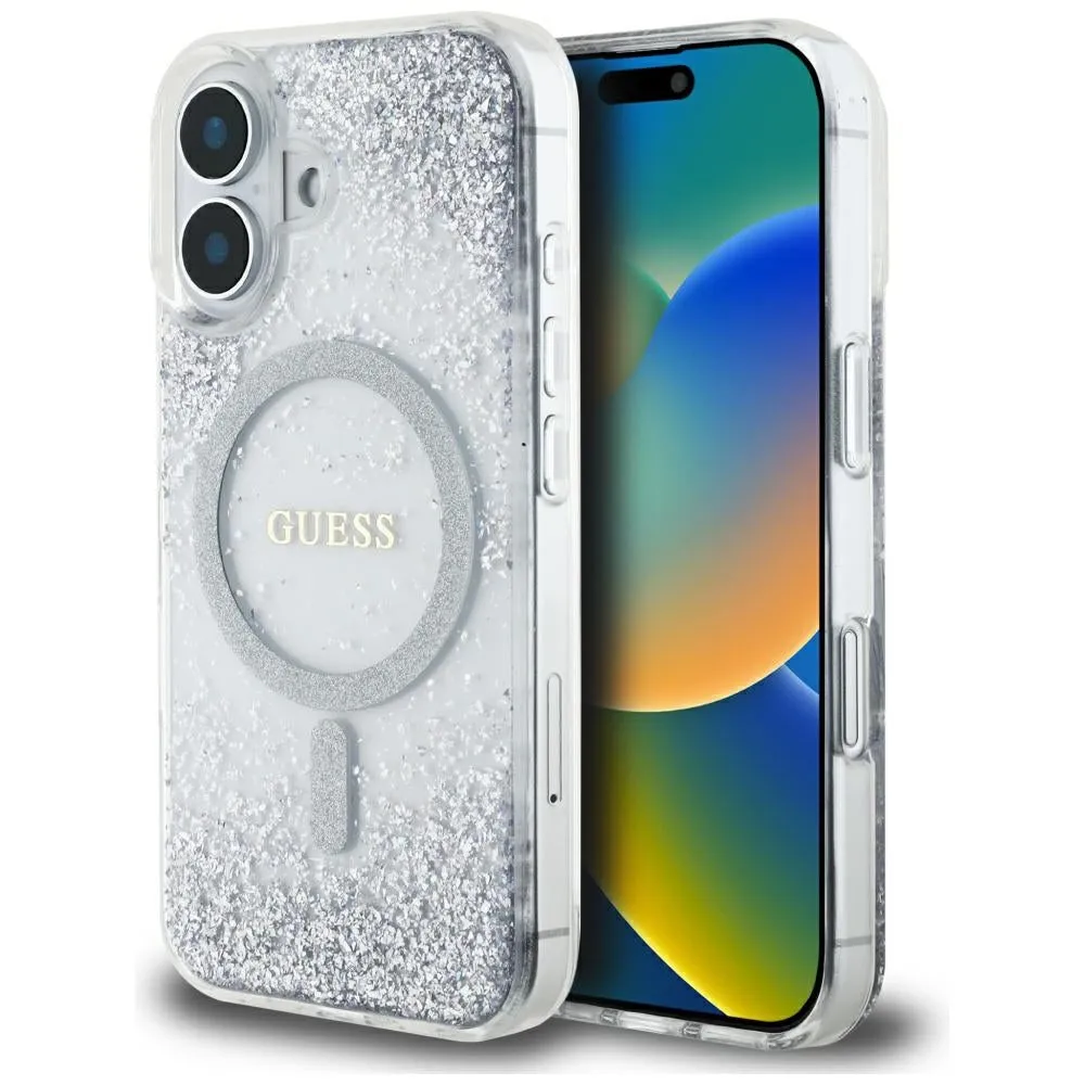 Custodia MagSafe per Apple iPhone 16, Guess, Resin Gradient Glitter, Argento - immagine 1