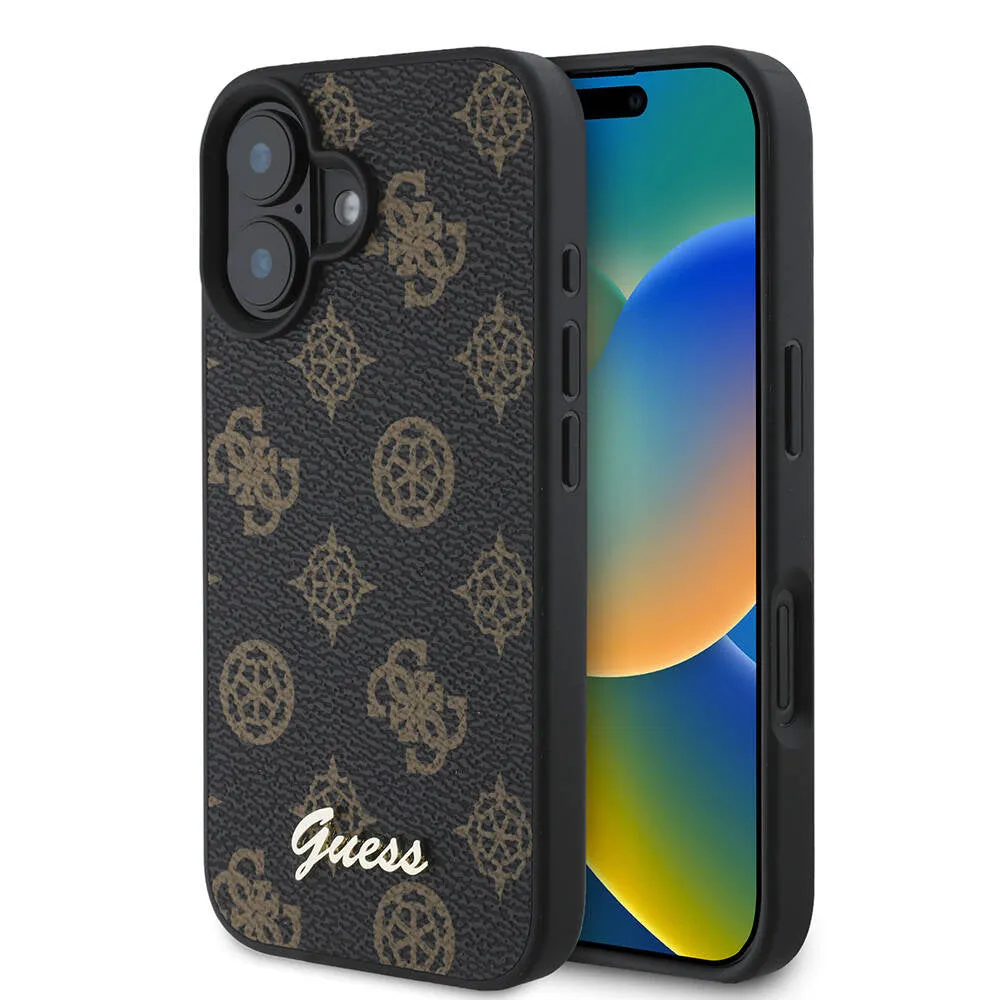 Custodia MagSafe per Apple iPhone 16, Guess, Peony Script, Nera - immagine 1