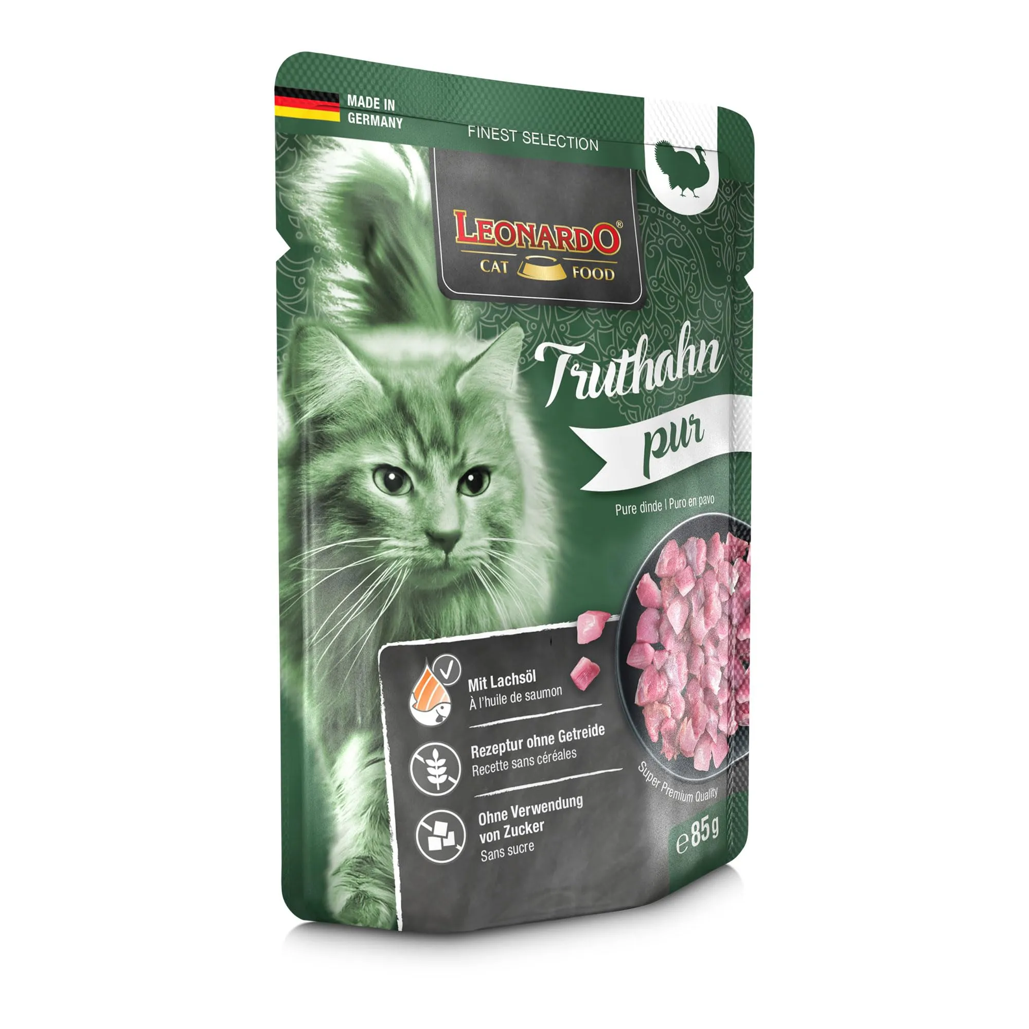 Leonardo Sacchetto salvafreschezza [16x85g Pura carne di tacchino] | Cibo umido senza cereali per gatti | Alimento completo umido in busta monoporzione - immagine 2