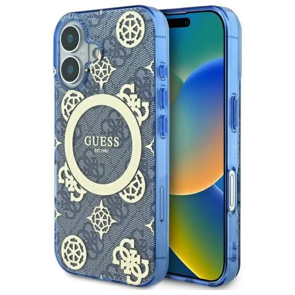Custodia MagSafe per Apple iPhone 16, Guess, IML Peony On 4G Background, Blu - immagine 1