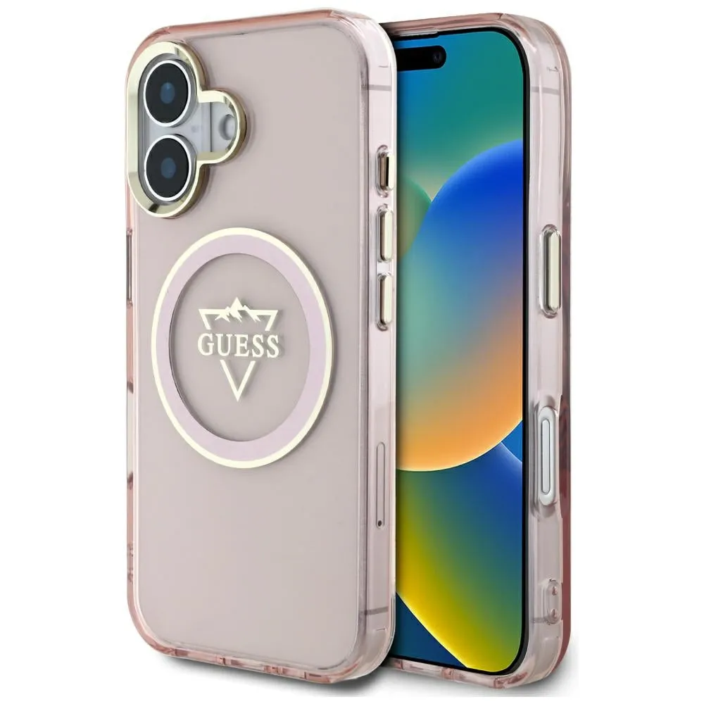 Custodia MagSafe per Apple iPhone 16, Guess, IML Metal Mountain Logo, Rosa - immagine 1