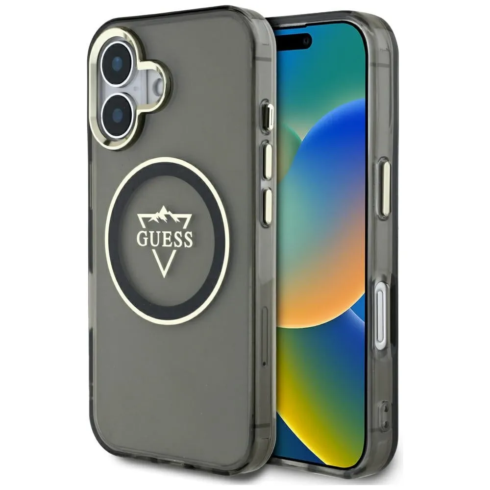 Custodia MagSafe per Apple iPhone 16, Guess, IML Metal Mountain Logo, Nera - immagine 1