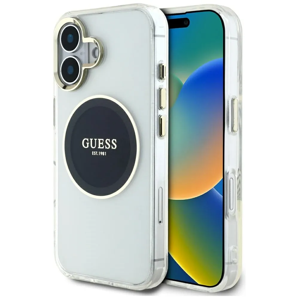 Custodia MagSafe per Apple iPhone 16, Guess, IML Metal Colored Circle, Nera - immagine 1