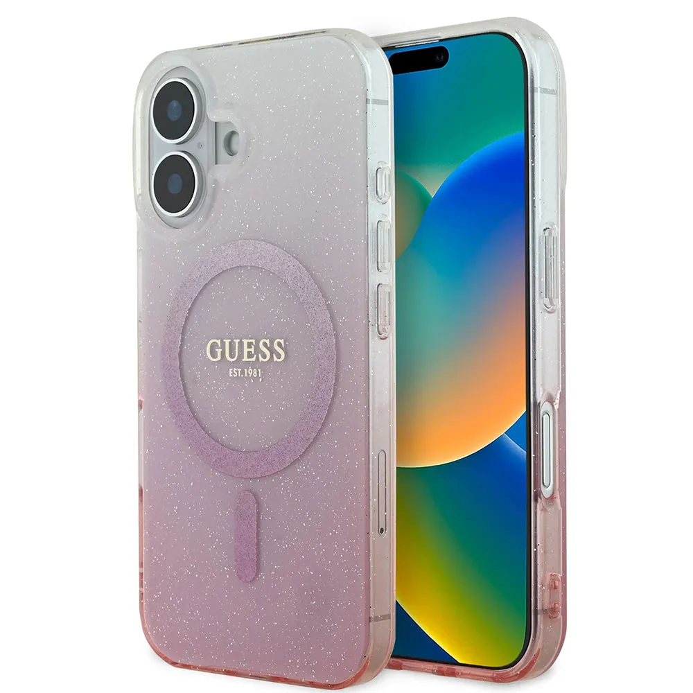 Custodia MagSafe per Apple iPhone 16, Guess, IML Glitter Gradient, Rosa - immagine 1