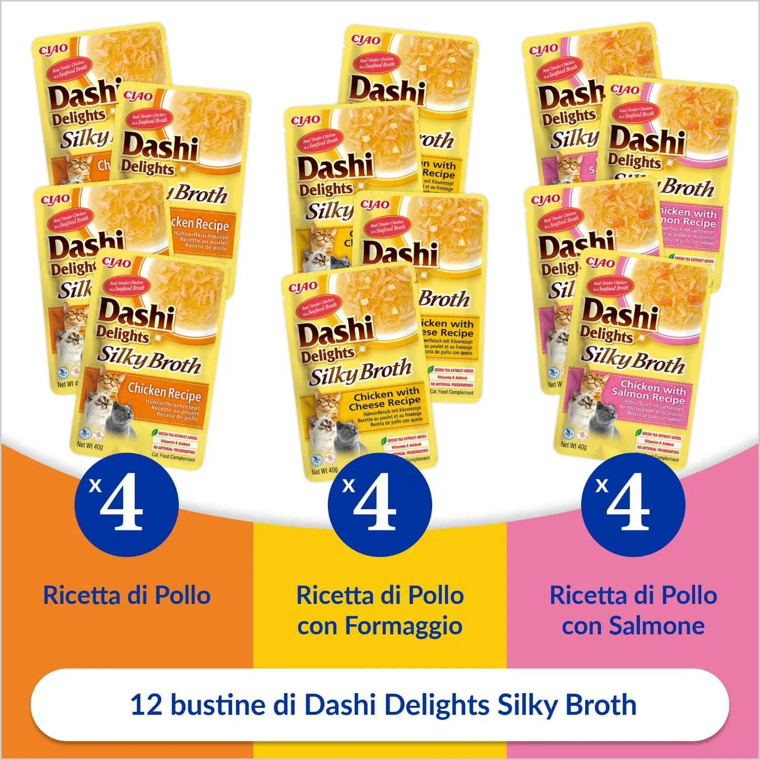 INABA Dashi Silky Broth Gatti, Cibo Umido al Pollo, Multipack 480g (12x40g) - immagine 2