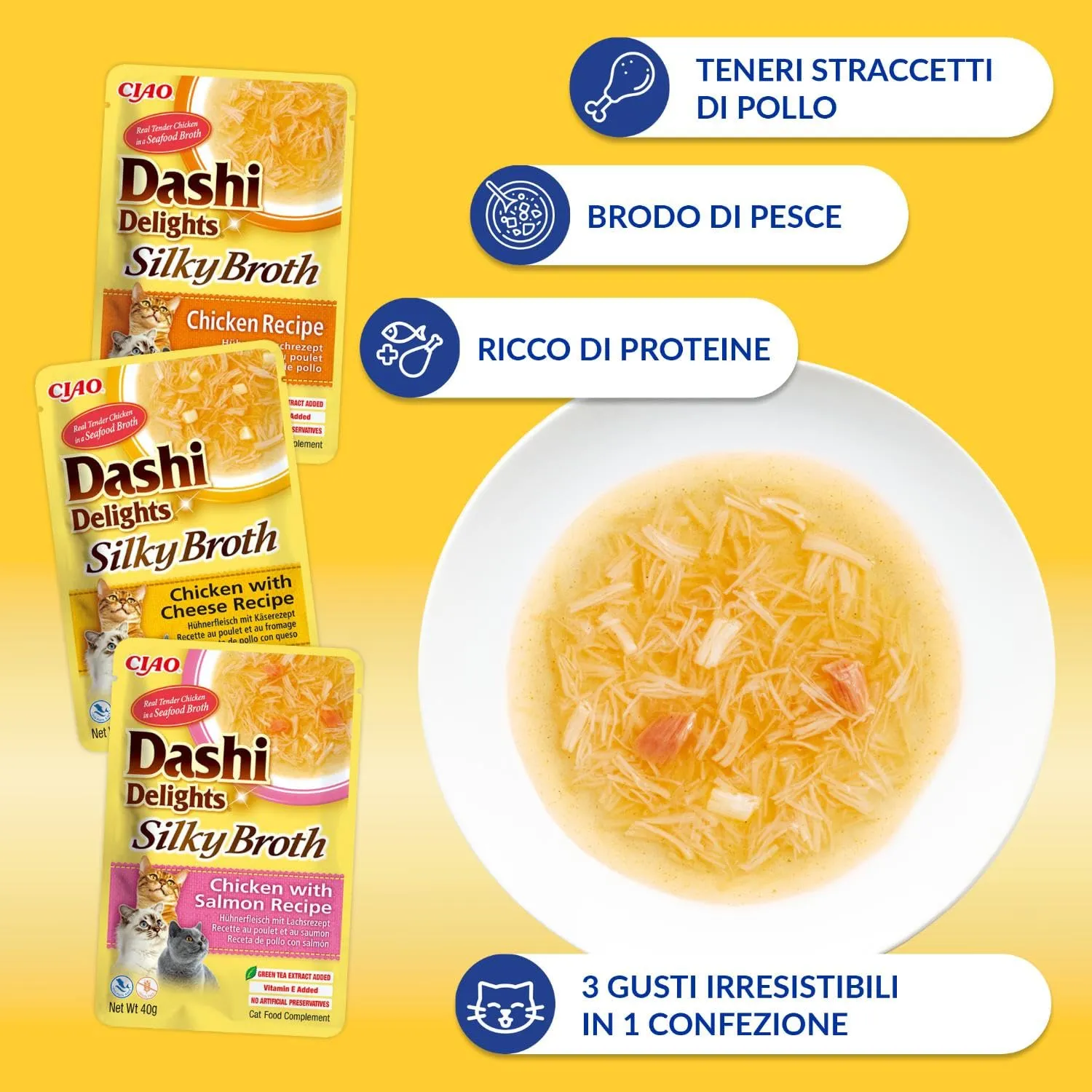INABA Dashi Silky Broth Gatti, Cibo Umido al Pollo, Multipack 480g (12x40g) - immagine 3
