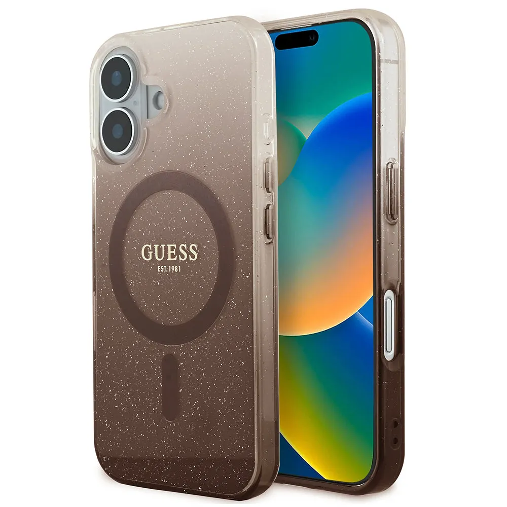 Custodia MagSafe per Apple iPhone 16, Guess, IML Glitter Gradient, Marrone - immagine 1
