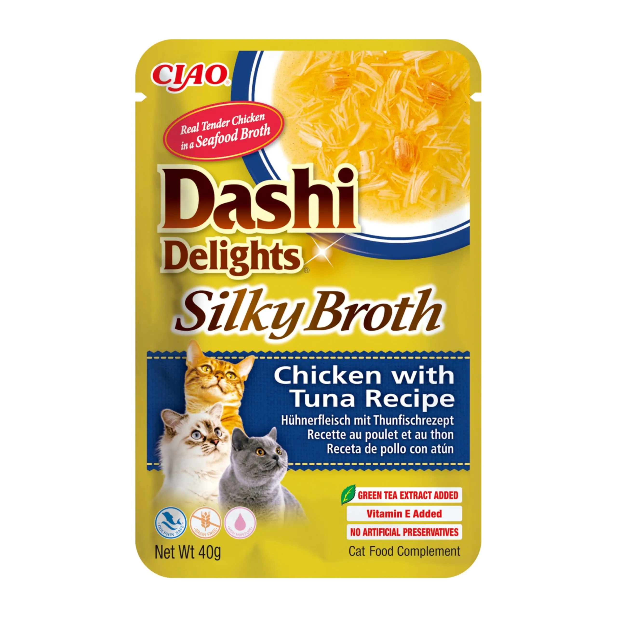 INABA Dashi Delights Silky Broth, Cibo Umido per Gatti con Pollo e Tonno, Brodo di Pesce, Ricco di Proteine, Ingredienti Naturali, Pasto Complementare, 1 Confezione da 40 g - immagine 1