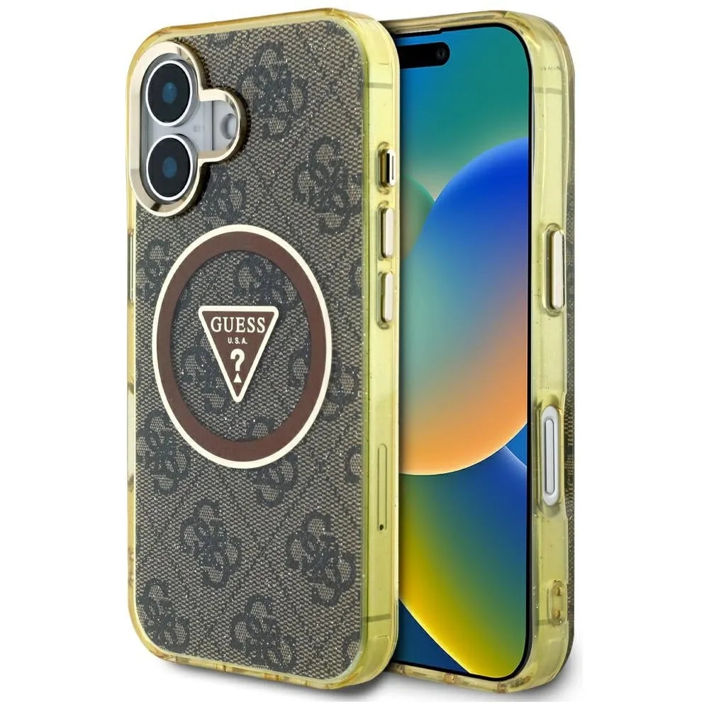 Custodia MagSafe per Apple iPhone 16, Guess, IML Glitter 4G Circle Triangle, Marrone - immagine 1