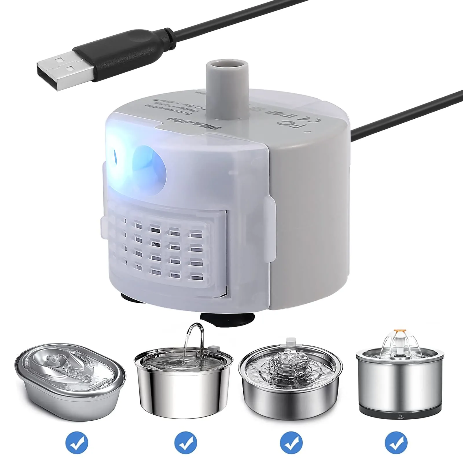 Diealles Shine Pompa per Fontana Gatti con LED, USB Pompa di Ricambio Fontanella Gatti per 2.5L Fontana - immagine 1