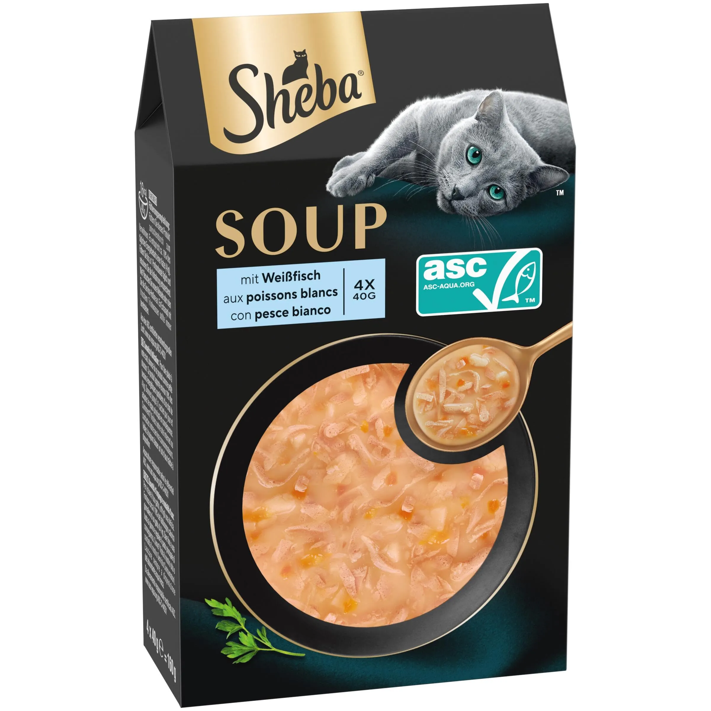 Busta di cibo umido per gatti adulti SHEBA Soup con Pesce Bianco, confezione da 40 (10x4x40g) - immagine 2