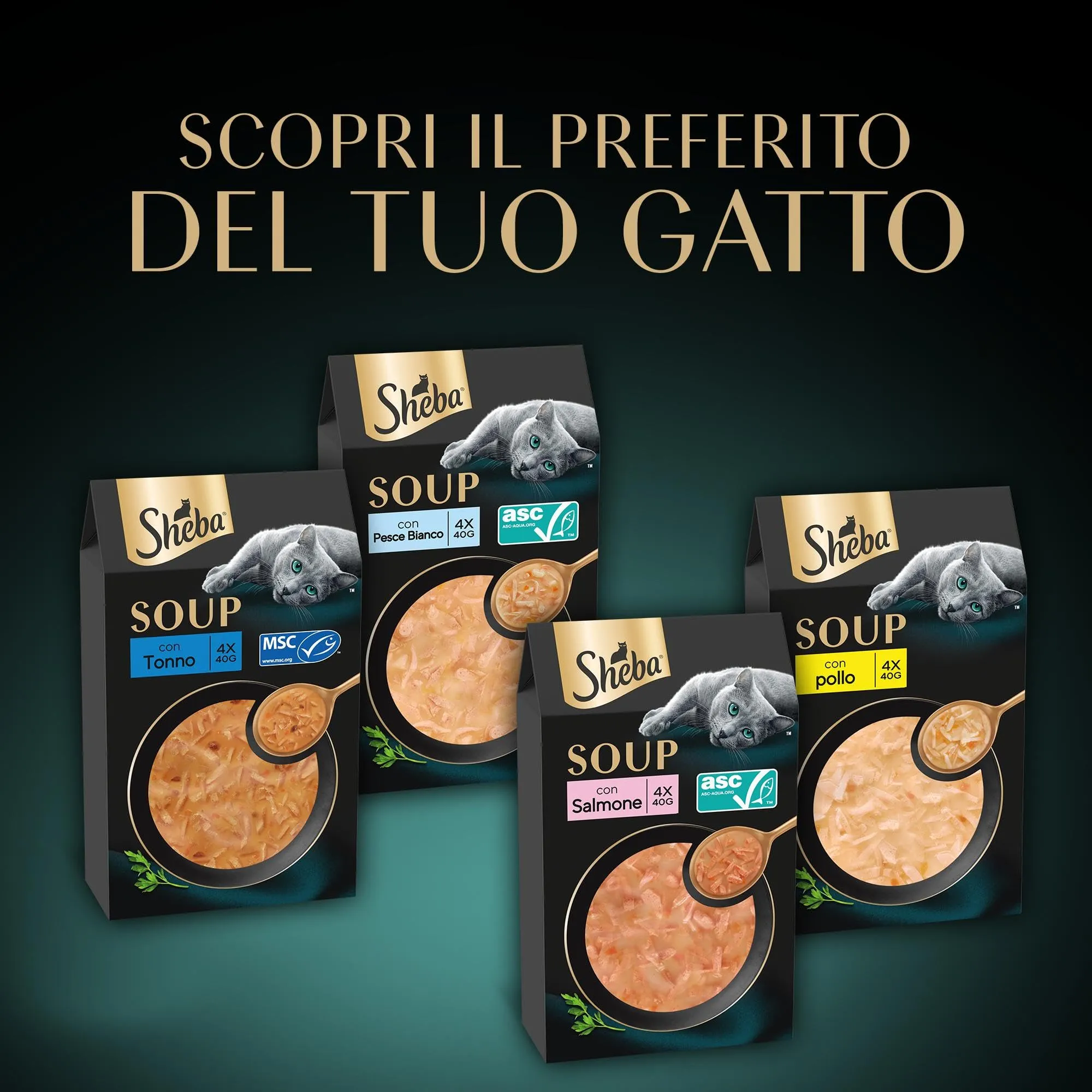 Busta di cibo umido per gatti adulti SHEBA Soup con Pesce Bianco, confezione da 40 (10x4x40g) - immagine 7