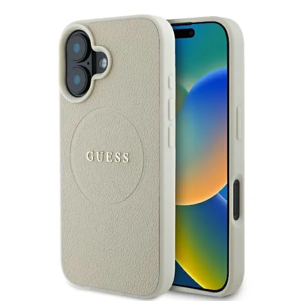 Custodia MagSafe per Apple iPhone 16, Guess, Grained Gold Ring, Beige - immagine 1