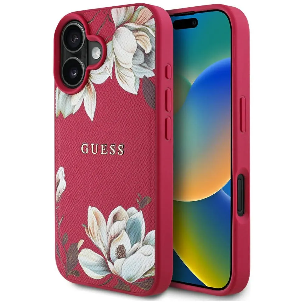 Custodia MagSafe per Apple iPhone 16, Guess, Grained Flowers, Fucsia - immagine 1