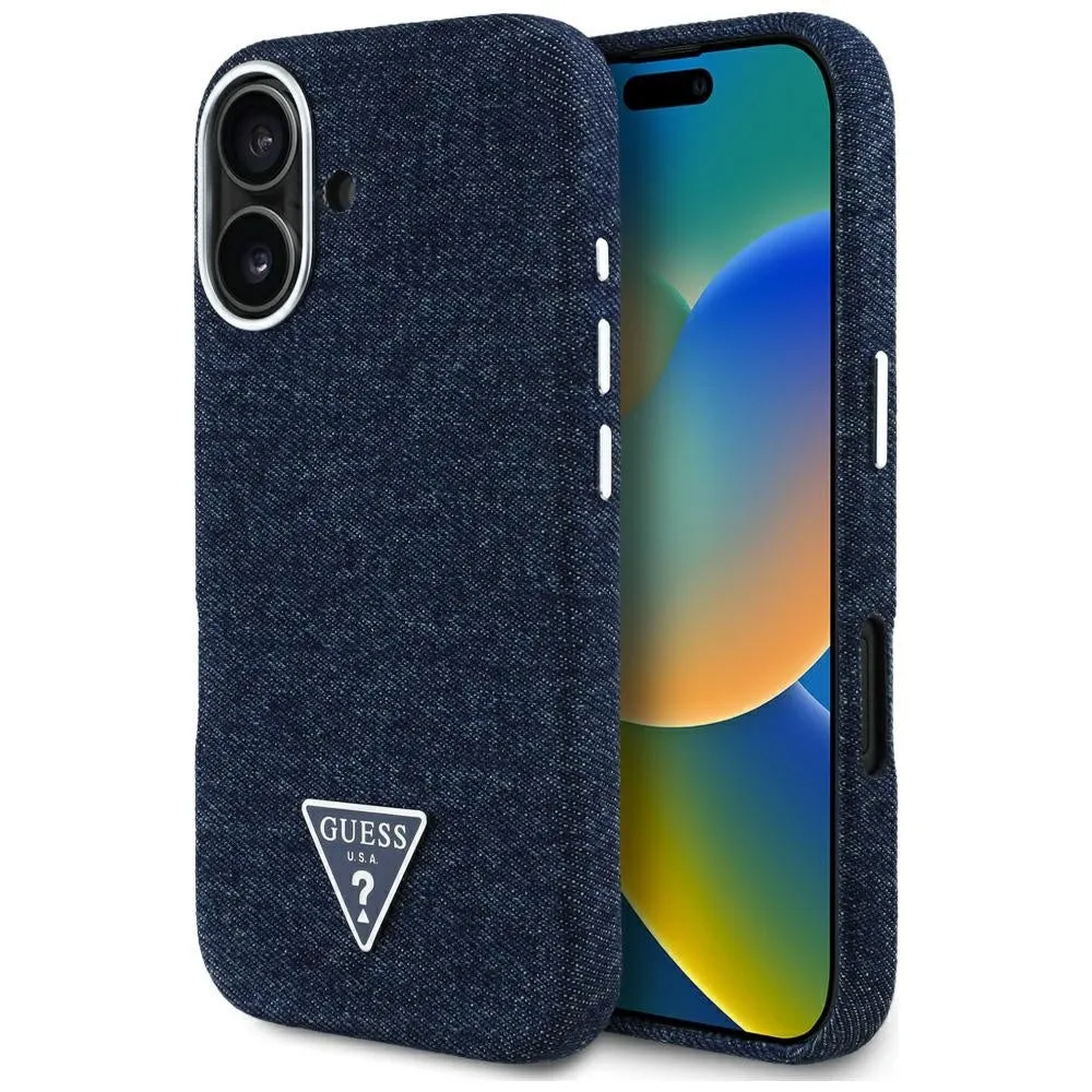 Custodia MagSafe per Apple iPhone 16, Guess, Denim Triangle Logo, Blu - immagine 1