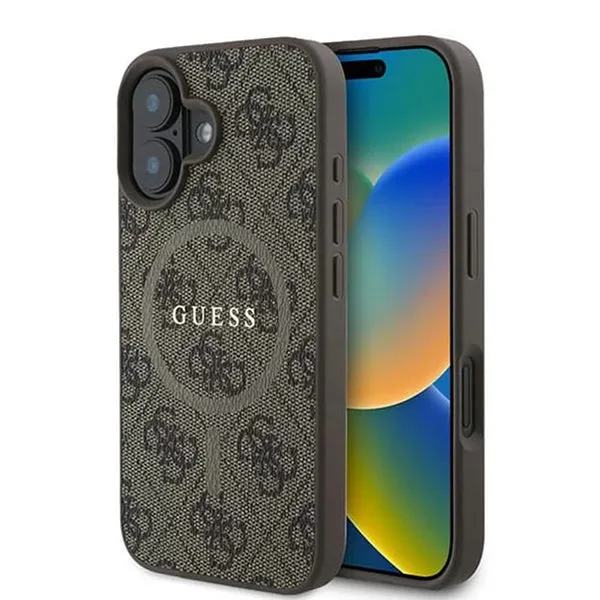 Custodia MagSafe per Apple iPhone 16, Guess, 4G Ring Classic Logo, Marrone - immagine 1