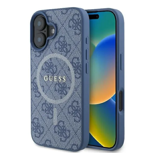 Custodia MagSafe per Apple iPhone 16, Guess, 4G Ring Classic Logo, Blu - immagine 1