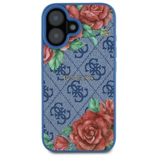 Custodia MagSafe per Apple iPhone 16, Guess, 4G Flowers Print, Blu - immagine 1