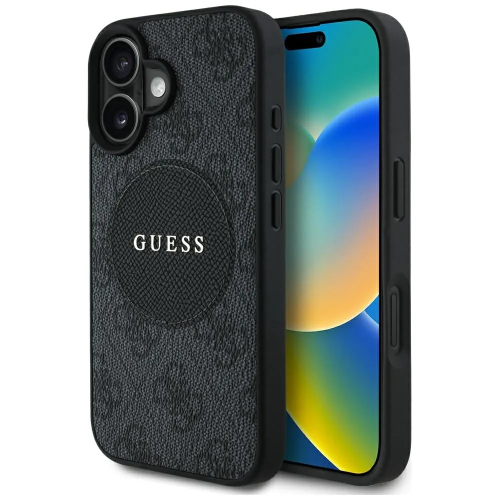 Custodia MagSafe per Apple iPhone 16, Guess, 4G Circle Classic Logo, Nera - immagine 1